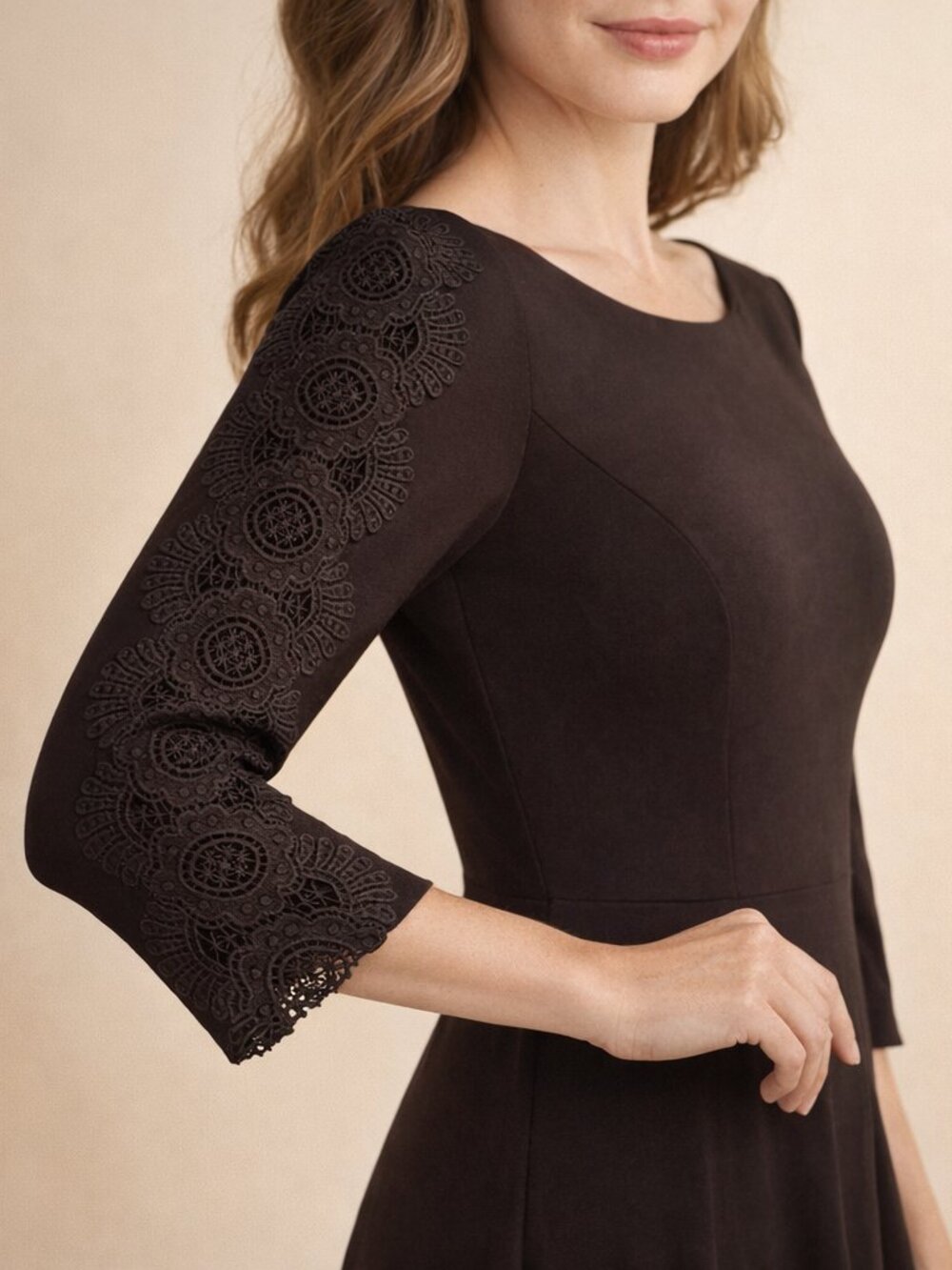 Talbots Lace Sleeve Ponte Fit & Flare Dress Black Size 8